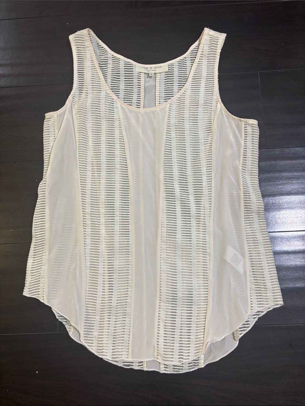 Rag & Bone 100% Silk Off White Cut Out Tank Size 4
